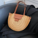 Straw Beach Bag Ladies Underarm Woven Cross
