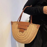 Straw Beach Bag Ladies Underarm Woven Cross