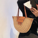 Straw Beach Bag Ladies Underarm Woven Cross