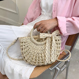 Summer Beach Straw Rattan Shoulder Bucket Crossbody Bag