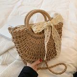 Summer Beach Straw Rattan Shoulder Bucket Crossbody Bag