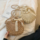 Summer Beach Straw Rattan Shoulder Bucket Crossbody Bag
