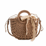 Summer Beach Straw Rattan Shoulder Bucket Crossbody Bag