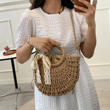 Summer Beach Straw Rattan Shoulder Bucket Crossbody Bag