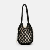 Summer Shoulder Bags Crochet Fishnet Pockets Straw Bag Hollow Out Woven Bag