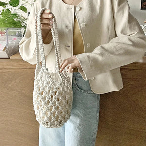 Summer Shoulder Bags Crochet Fishnet Pockets Straw Bag Hollow Out Woven Bag