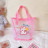 Summer Vintage Female Bag Bear Transparent Mesh Hand-held Shoulder Bags