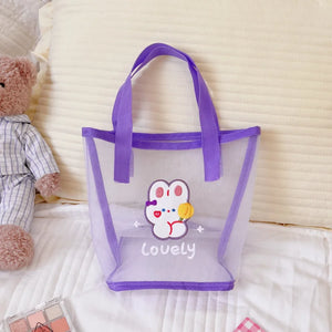 Summer Vintage Female Bag Bear Transparent Mesh Hand-held Shoulder Bags