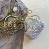Summer Small Bag Female Sequins Chain Shoulder Crossbody Pillow Bag