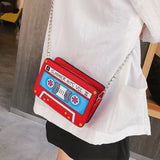 Summer Shoulder Bag Tape Recorder Women's Funny Cartoon PU Leather Ch