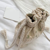 Summer Straw Woven Lace Flower Shoulder Bag