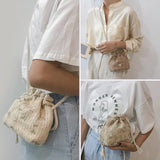 Summer Straw Woven Lace Flower Shoulder Bag
