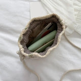 Summer Woven Flower Embroidery Drawstring Shoulder Bag