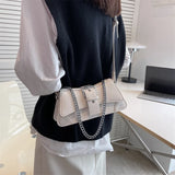 Summer Small Square Bag PU Leather Chains Underarm Bag Clutch Purse