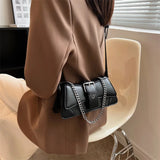 Summer Small Square Bag PU Leather Chains Underarm Bag Clutch Purse