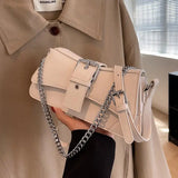 Summer Small Square Bag PU Leather Chains Underarm Bag Clutch Purse