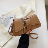 Summer Small Square Bag PU Leather Chains Underarm Bag Clutch Purse