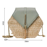 Hex-Shape Straw+PU Shoulder Bag Tassel Rattan Beach Crossbody Bag