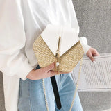 Hex-Shape Straw+PU Shoulder Bag Tassel Rattan Beach Crossbody Bag