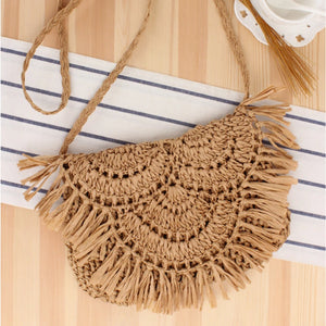 Summer Straw Beach Bag with Tassel - Vacation Rattan Crossbody Clutch