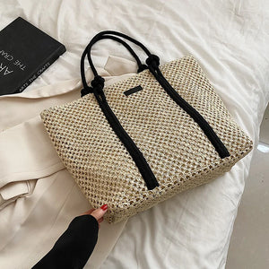 Rattan Woven Handbags Big Beach Bags Casual Style Shoulder Bags
