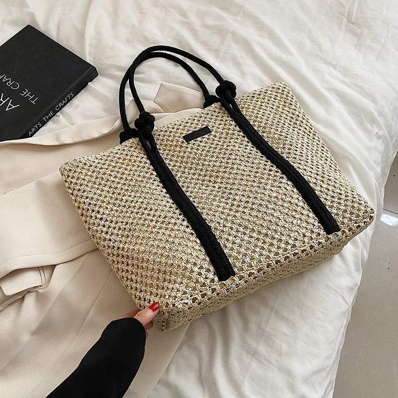 Rattan Woven Handbags Big Beach Bags Casual Style Shoulder Bags