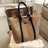 Rattan Woven Handbags Big Beach Bags Casual Style Shoulder Bags