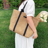 Rattan Woven Handbags Big Beach Bags Casual Style Shoulder Bags