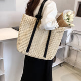 Rattan Woven Handbags Big Beach Bags Casual Style Shoulder Bags