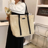Rattan Woven Handbags Big Beach Bags Casual Style Shoulder Bags