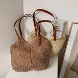 Straw Beach Bag Woven Shoulder Rattan Shopping Tote Bohemian Vacation