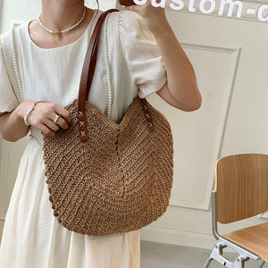 Straw Beach Bag Woven Shoulder Rattan Shopping Tote Bohemian Vacation