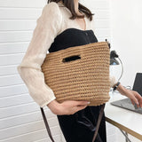 Summer Straw Handle Bag Large Capcaity Woven Rattan Beach Bag