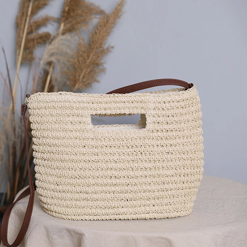 Summer Straw Handle Bag Large Capcaity Woven Rattan Beach Bag