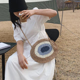 Summer Straw Rattan Bag Splicing Woven Women Messenger Bags Handbag