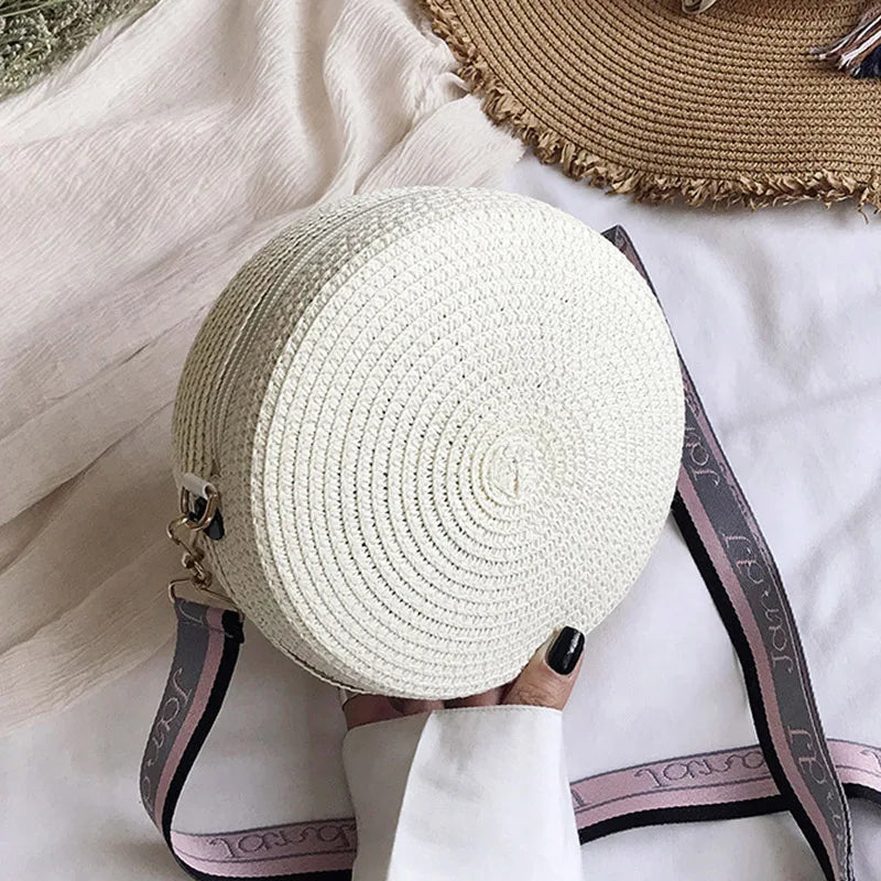 Summer Straw Round Bag For Women Woven Shoulder Messenger Bag