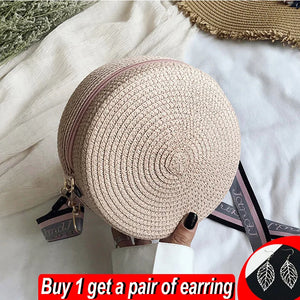 Summer Straw Round Bag For Women Woven Shoulder Messenger Bag