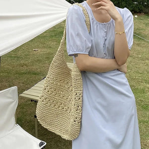Summer Straw Shoulder Bag Female Hollow Large Capacity Handbag