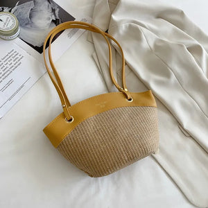 Summer Straw Splice Shoulder Shell Bag for Women Casual Large Capacity Handbags