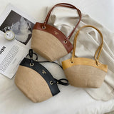 Summer Straw Splice Shoulder Shell Bag for Women Casual Large Capacity Handbags