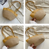 Summer Straw Splice Shoulder Shell Bag for Women Casual Large Capacity Handbags