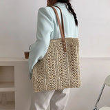 Summer Straw Top-Handle Bag Large Capacity Rattan Beach Bags Woven Tote