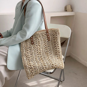 Summer Straw Top-Handle Bag Large Capacity Rattan Beach Bags Woven Tote
