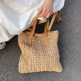 Summer Straw Top-Handle Bag Large Capacity Rattan Beach Bags Woven Tote
