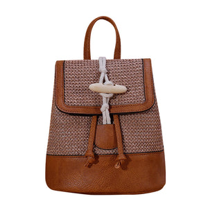 Summer Straw Women Backpack Vintage Horn Buckle Messenger Shoulders Bag