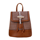 Summer Straw Women Backpack Vintage Horn Buckle Messenger Shoulders Bag