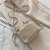 Summer Straw Woven Flowers Bucket Bag