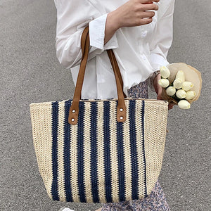 Summer Striped Straw Bag Large Capacity Handle Bag