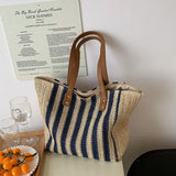 Summer Striped Straw Bag Large Capacity Handle Bag