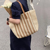 Summer Striped Straw Bag Large Capacity Handle Bag